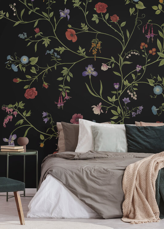 21 fabulous spring-inspired wallpapers - Flora black wall mural / wallpaper