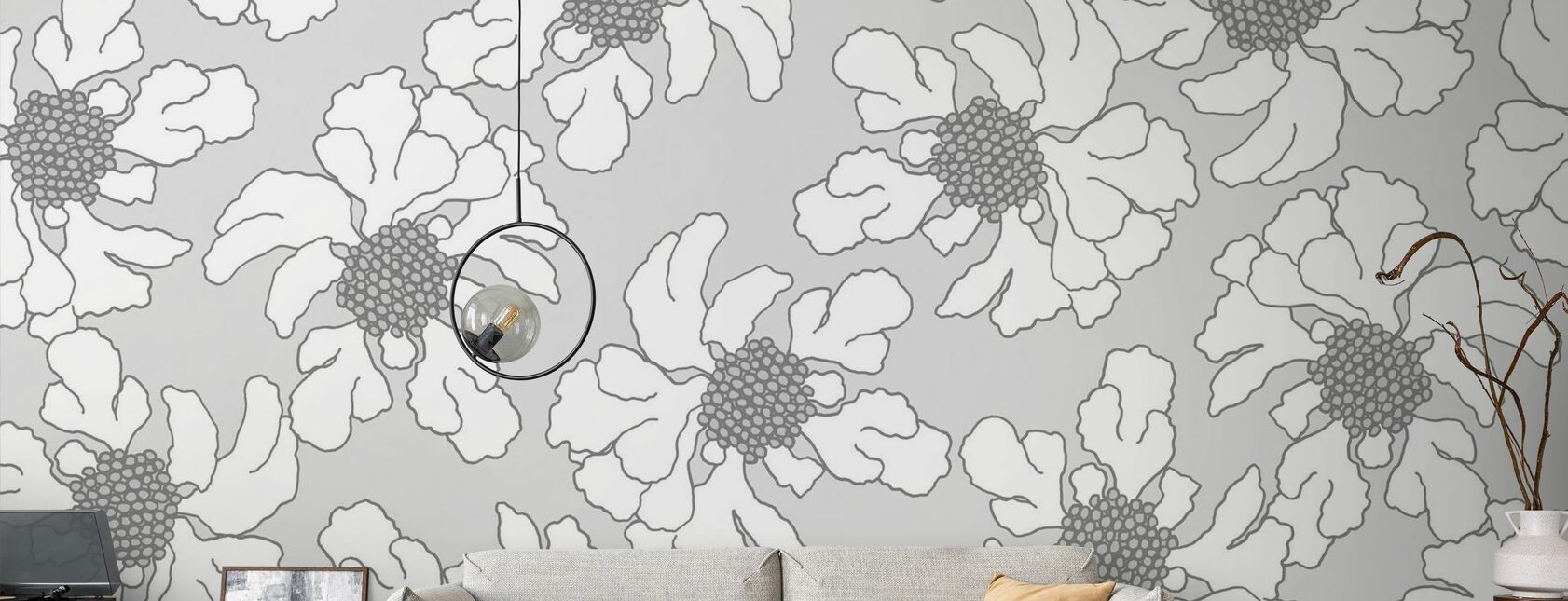 Scabiosa - White and Grey - Wallpaper - Living Room