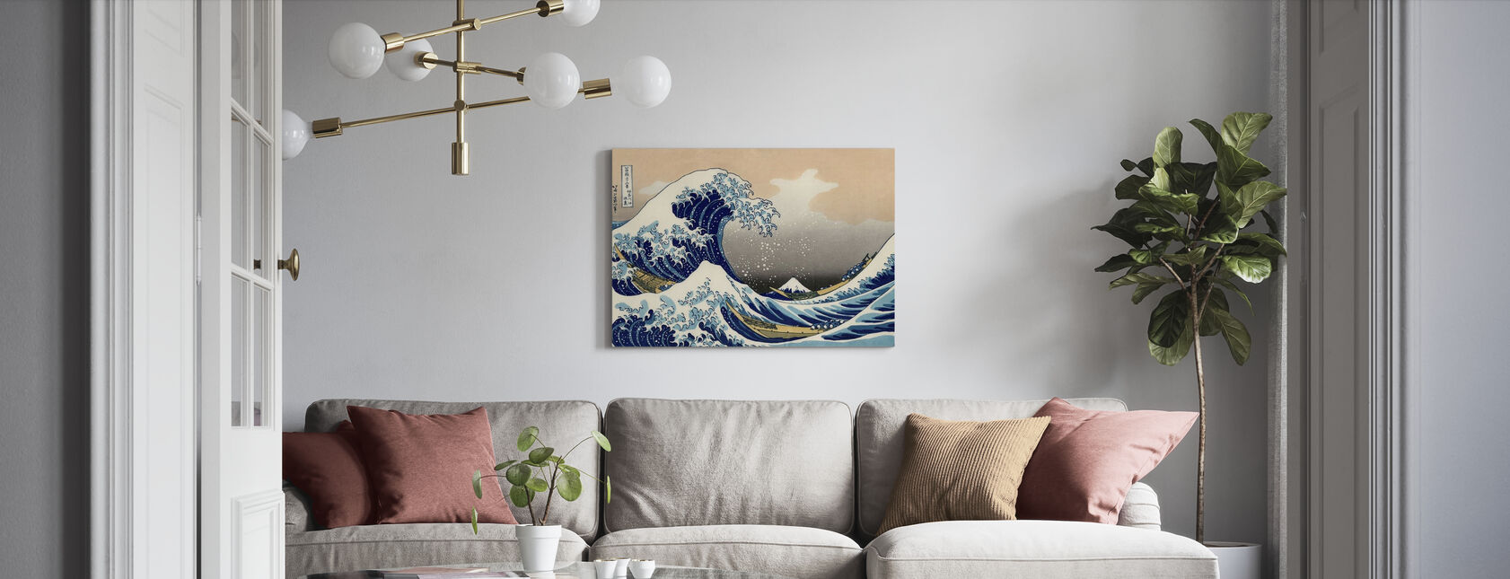 Stor bølge, Katsushika Hokusai - Billede på lærred - Stue