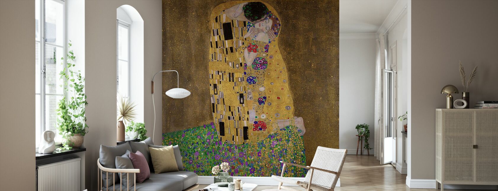 Kyss, Gustav Klimt - Tapet - Stue