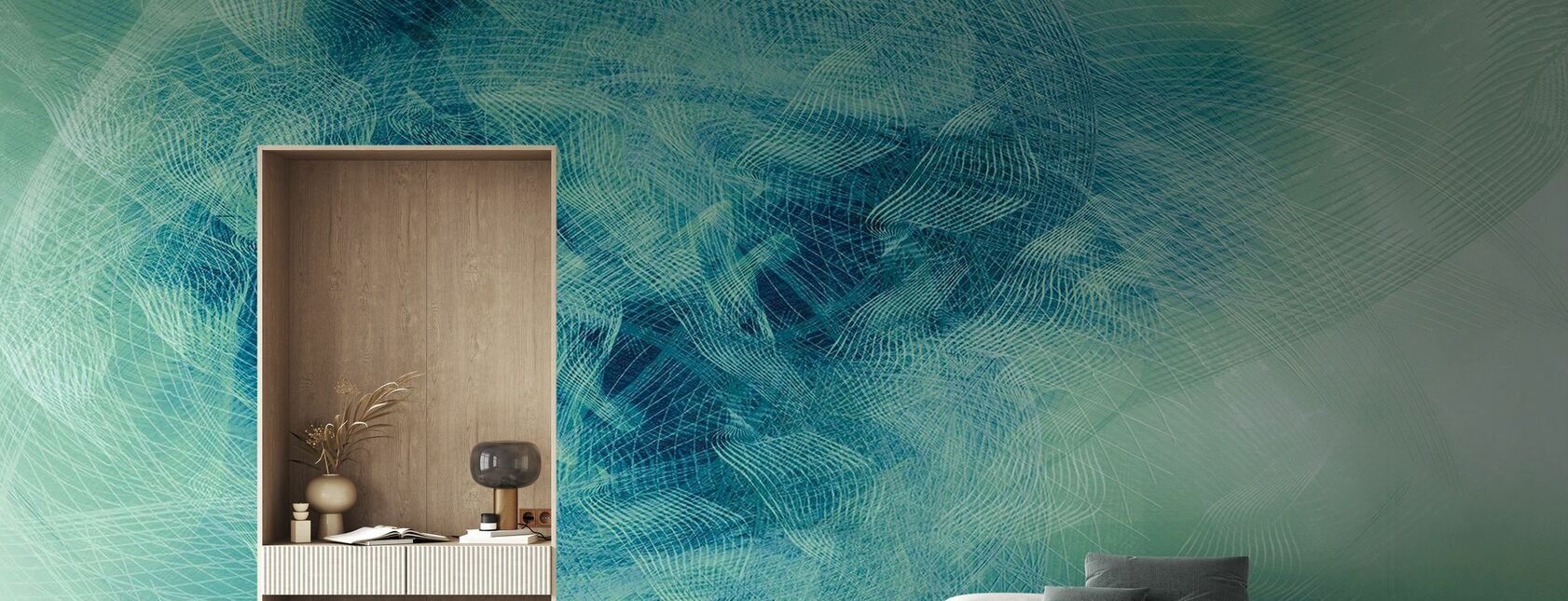 Liquid Lines - Green Blue - Wallpaper - Living Room