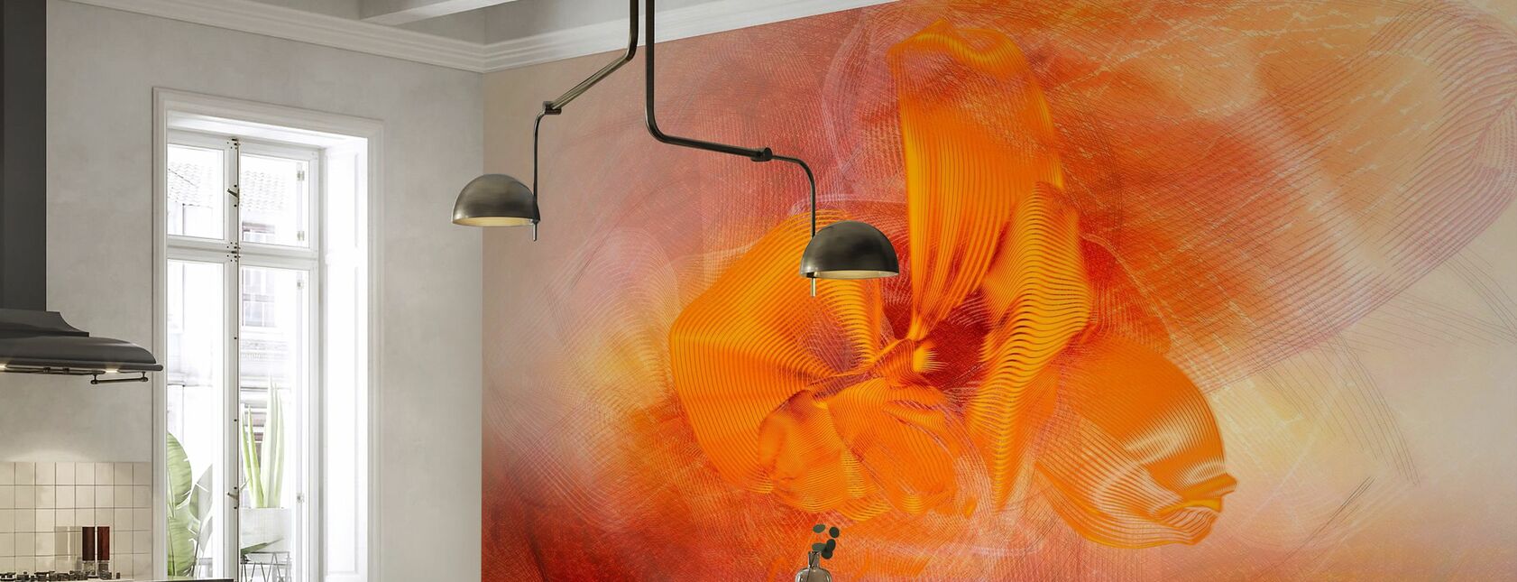 Orchid Chaos - Orange - Wallpaper - Kitchen