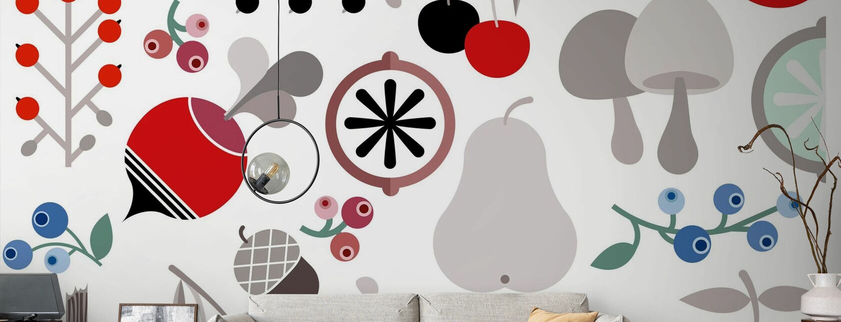 Mushroom Berries Nuts and Fruits - Wallpaper - Living Room