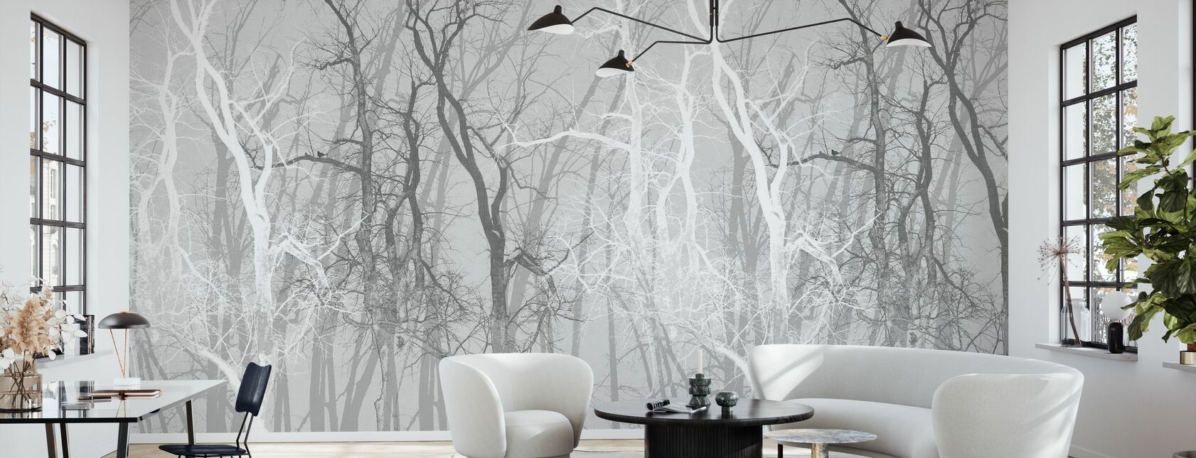 Wander Trees Charcoal - Wallpaper - Living Room