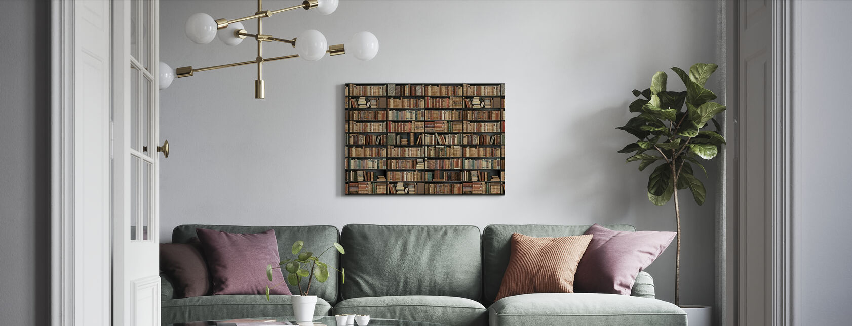 Bookshelf - Black - Brown Long - Canvas print - Living Room
