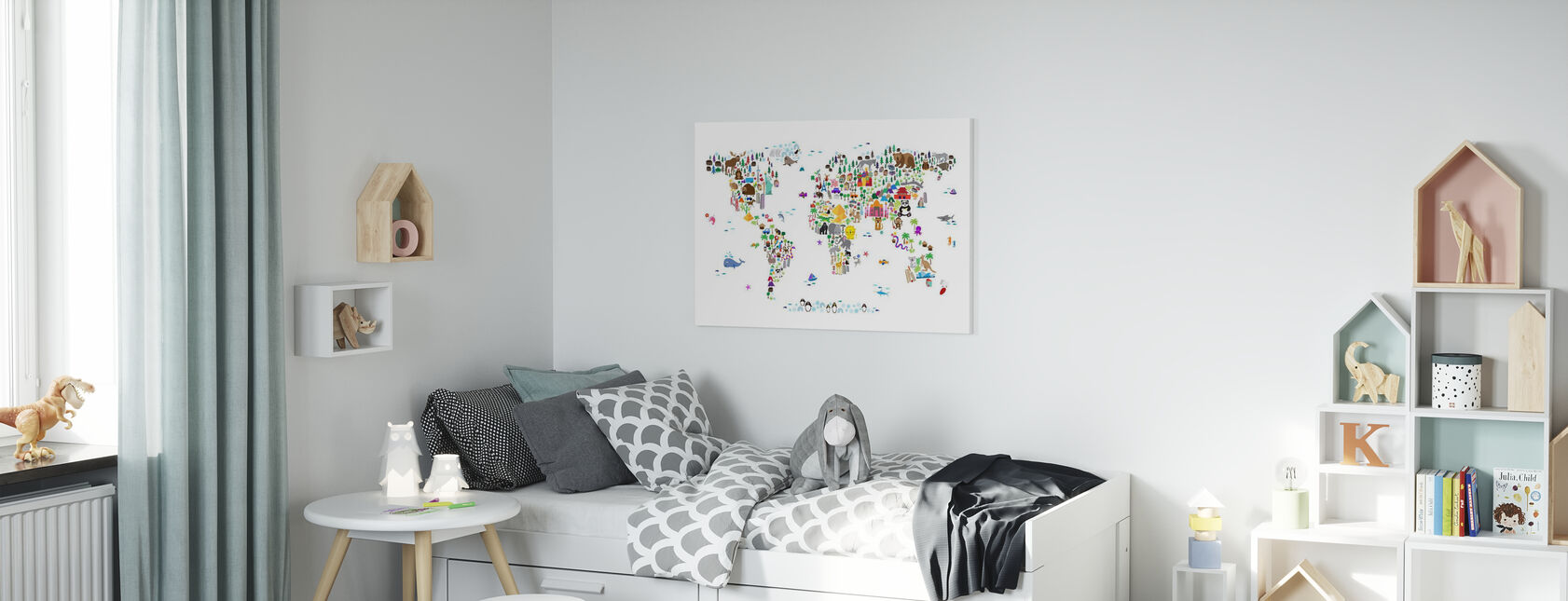 Dierenkaart van de Wereld - Canvas print - Kinderkamer