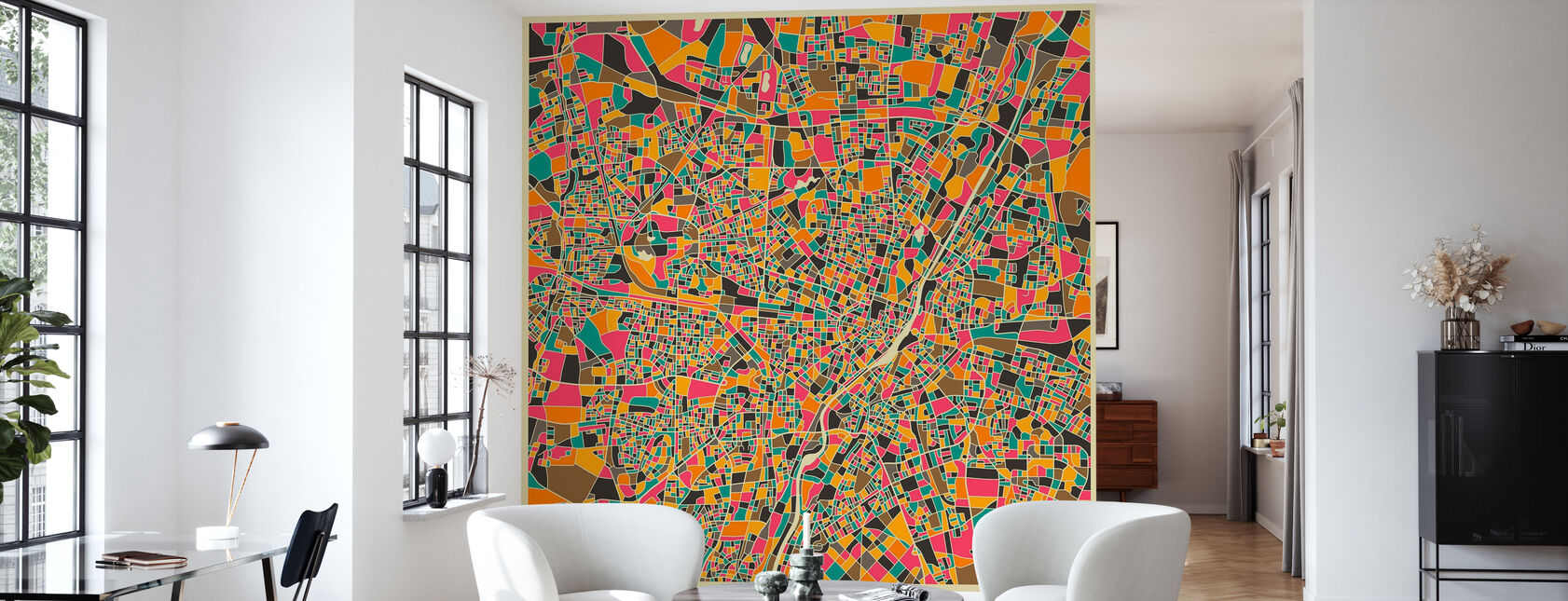 Mapa multicolorido - Munique - Papel de parede - Sala de estar