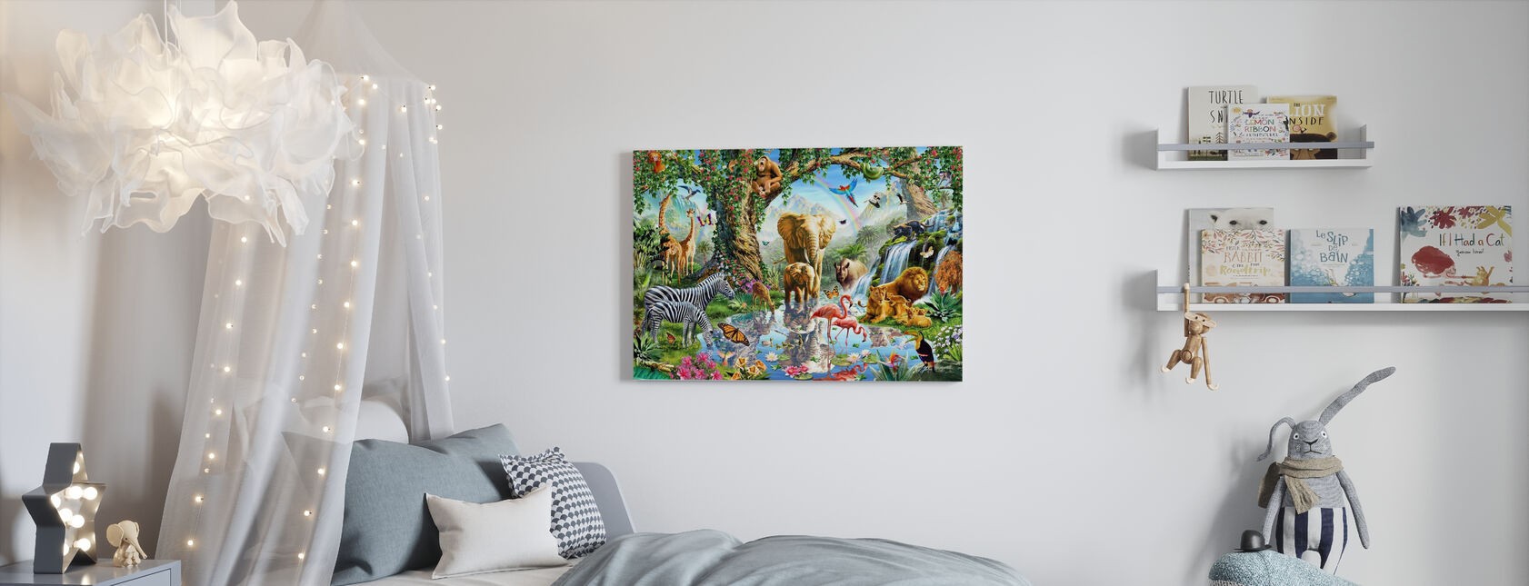 Jungle Lake met wilde dieren - Canvas print - Kinderkamer