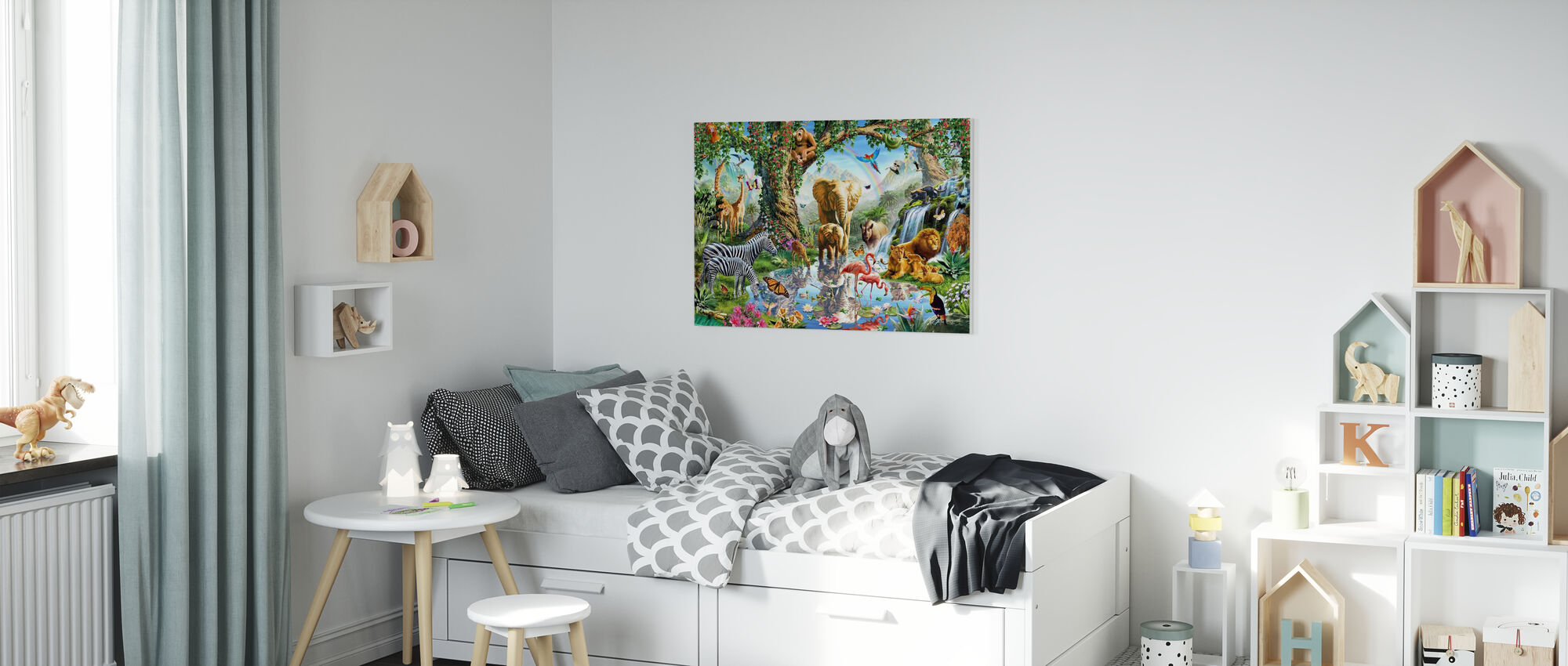 Jungle Lake with wild Animals - impression sur toile en ligne pas cher -  Photowall