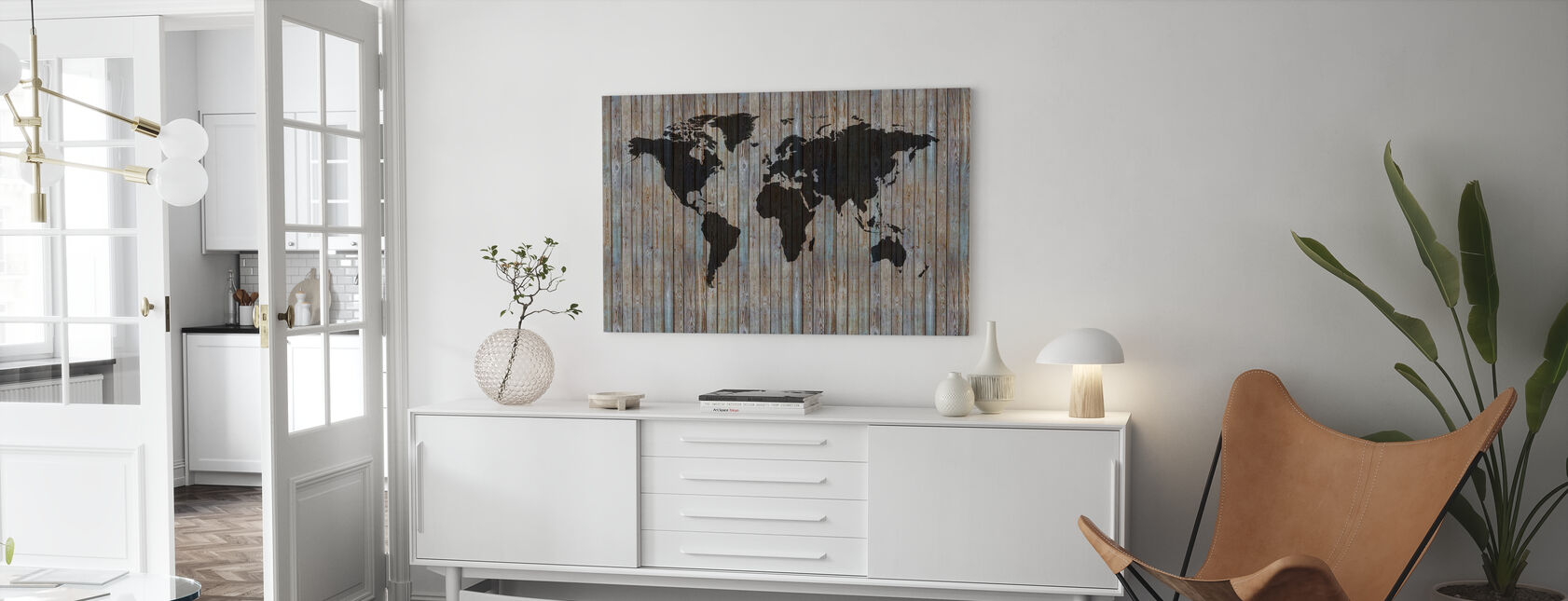 World Map Wooden Plank - Old Silver - Canvas print - Living Room