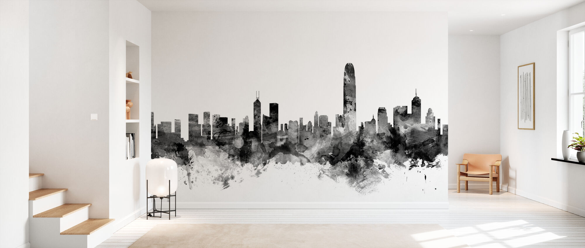 Hong Kong Skyline Black – decorate with a wall mural – Photowall