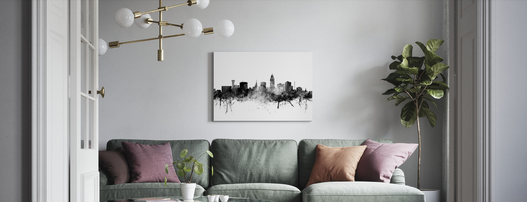 Lincoln Nebraska Skyline Black - Canvas print - Living Room