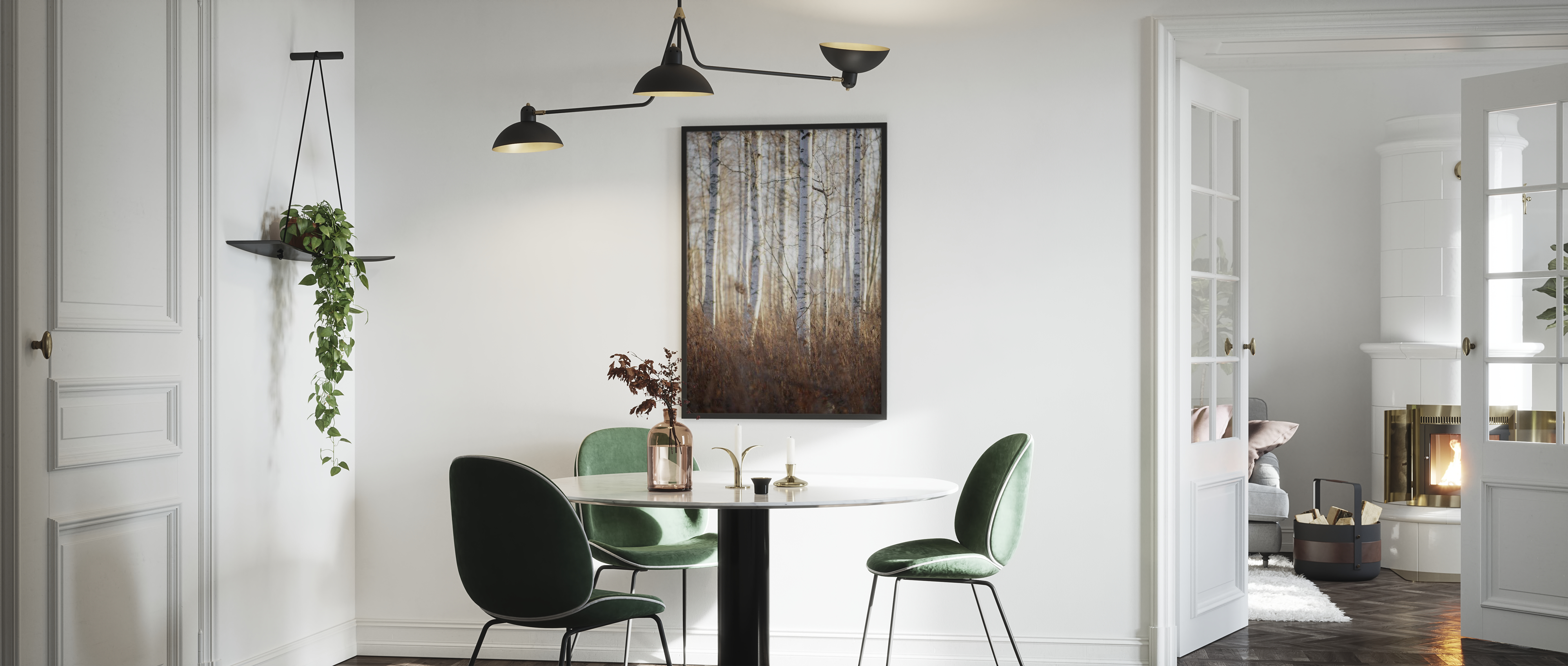Wand-Bild Kunstdruck aus Hart-Glas Hochformat 70x100 Birkenwald 