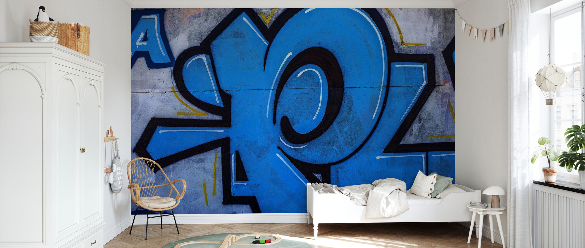 Corroderen Verhuizer tot nu Blue Detail from Graffiti Wall – Behang op maat – Photowall