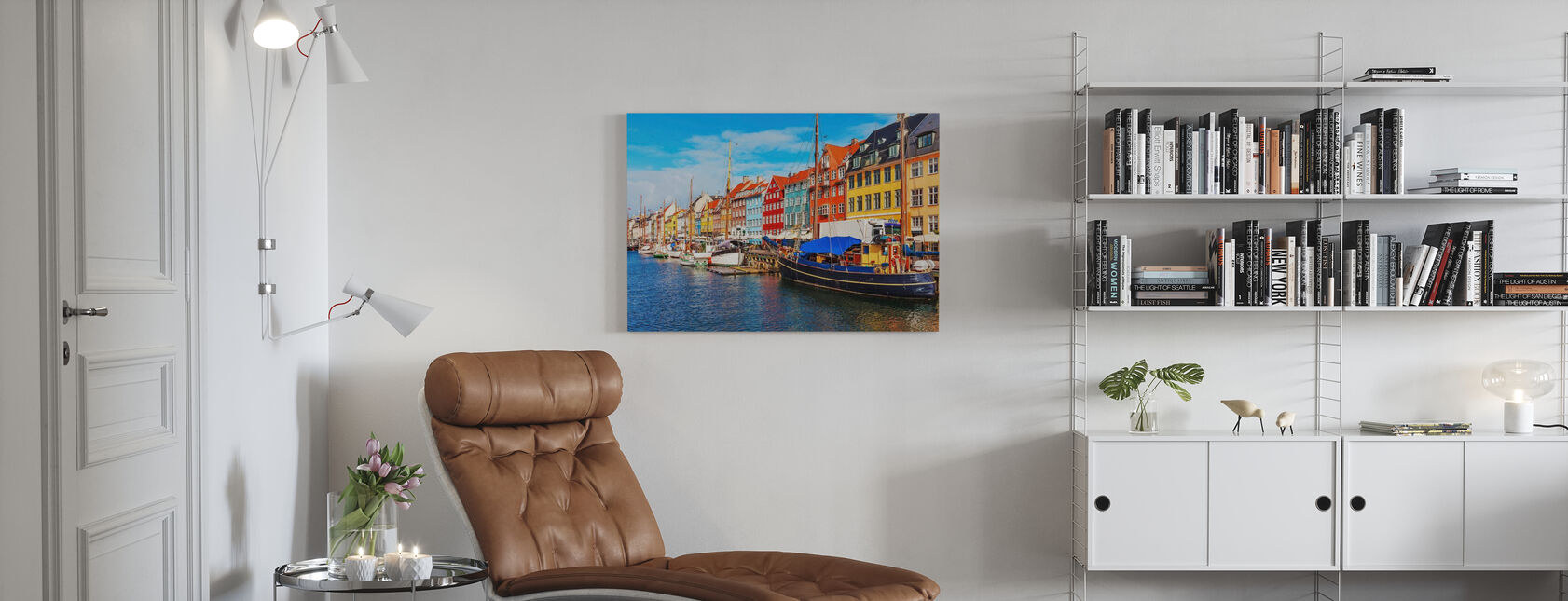 Sommerudsigt over Nyhavn molen - Billede på lærred - Stue