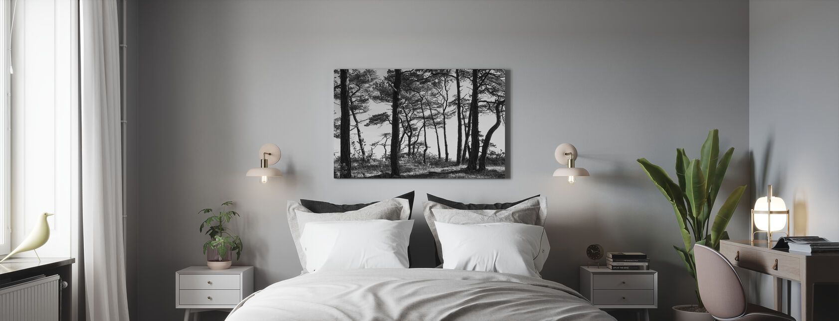 Zwarte dennenbos, zwart en wit - Canvas print - Slaapkamer