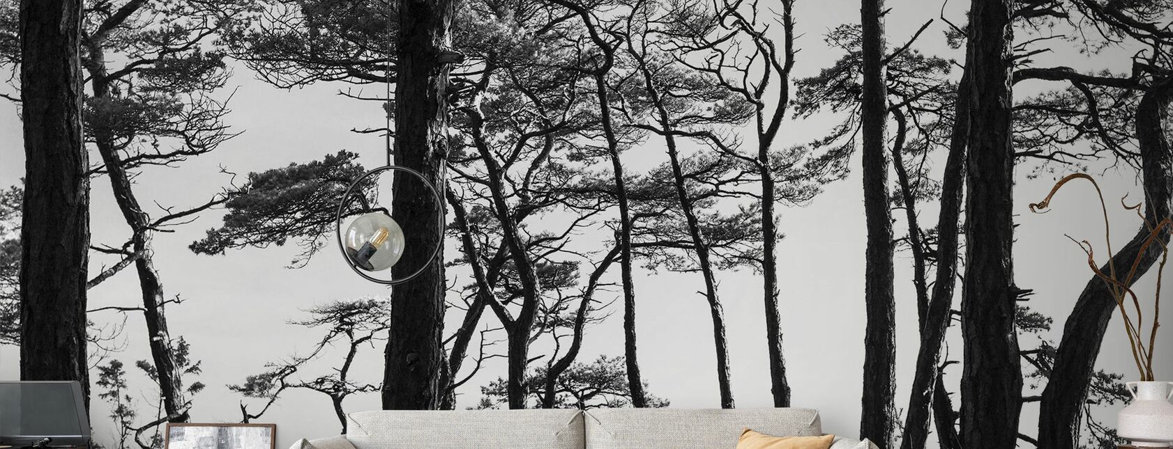 Forêt de pins noirs, noir et blanc - Papier peint - Salle à manger
