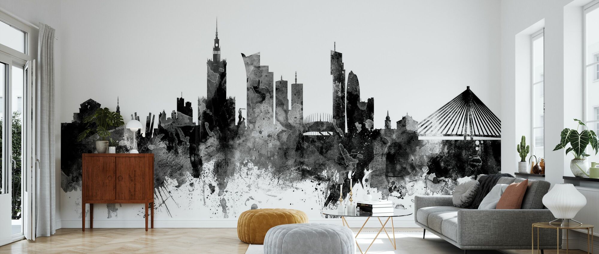 Warsaw Skyline Black – beautiful wall mural – Photowall