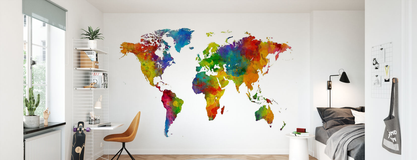 Akvarell världskarta Multicolour - Tapet - Barnrum