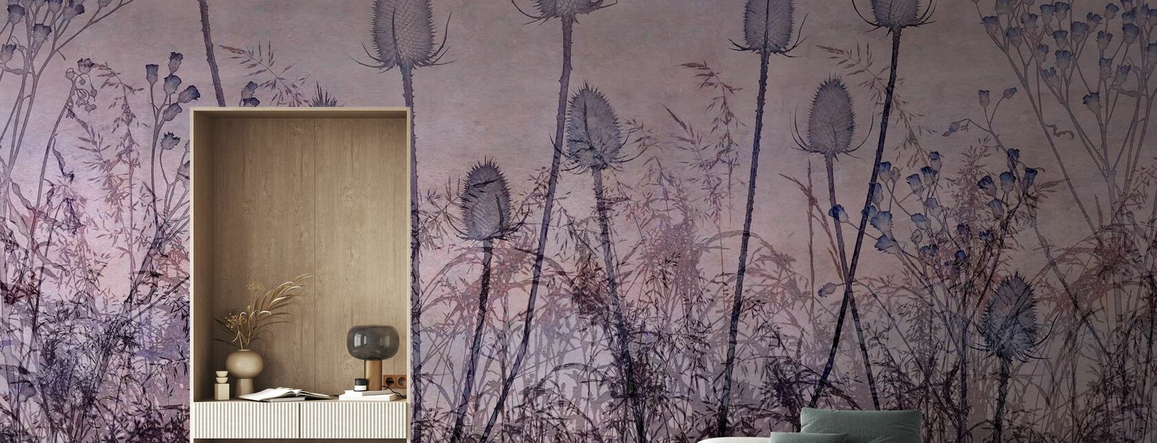Flores silvestres que revestem o trilho de púrpura - Papel de parede - Sala de estar