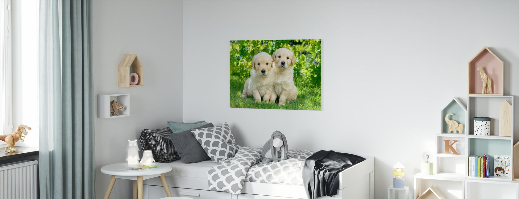 Two Dogs in Garden - Canvas print - Kids Room