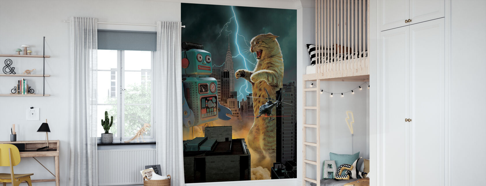 Catzilla vs Robot - Wallpaper - Kids Room
