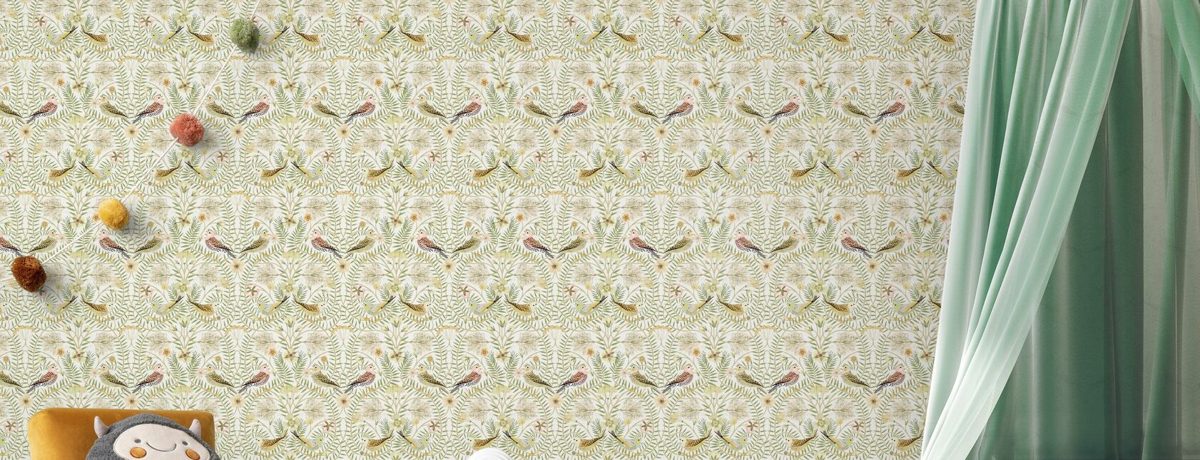 Birds Nest - White - Wallpaper - Nursery