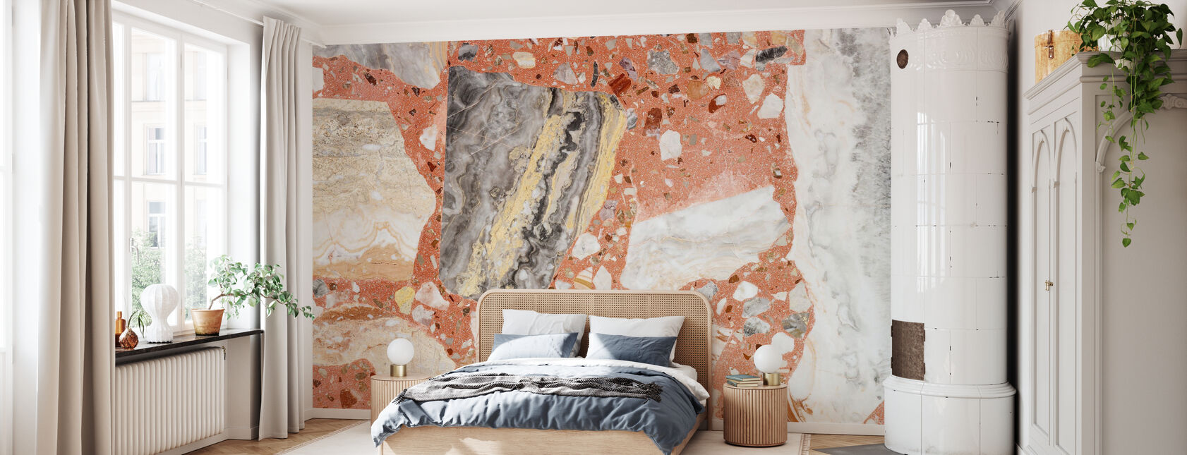 Coral Colored Terrazzo - Wallpaper - Bedroom