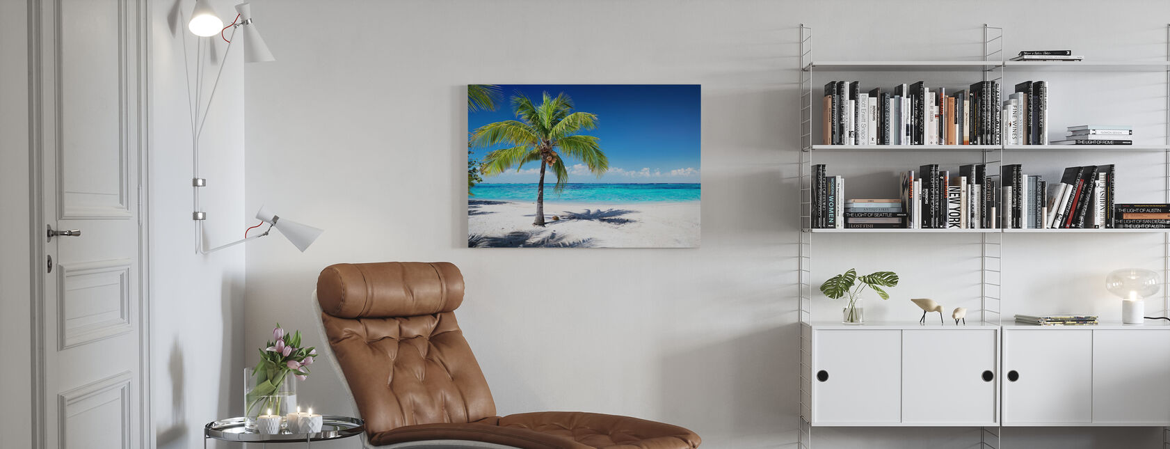 Coral Beach with Palm Tree - Canvas print - Living Room
