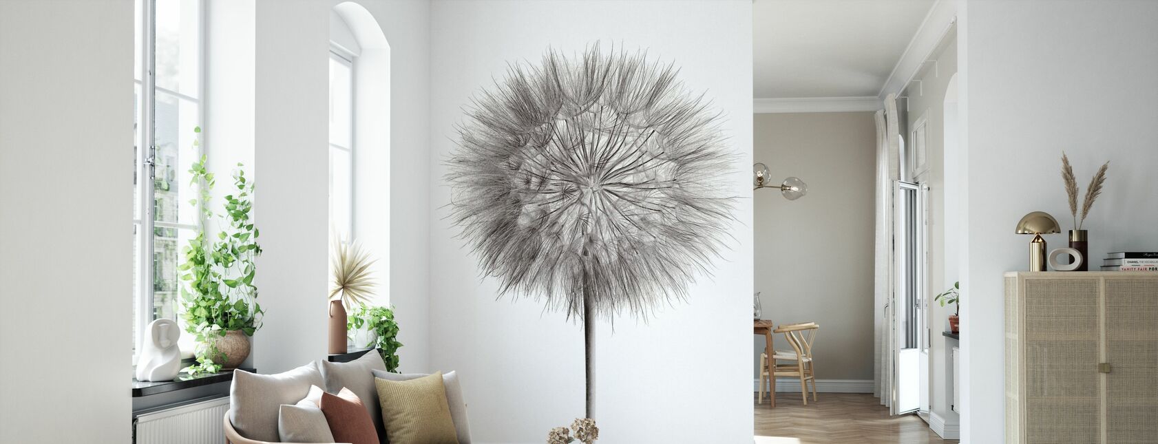 Dandelion Fluff on White - Wallpaper - Living Room