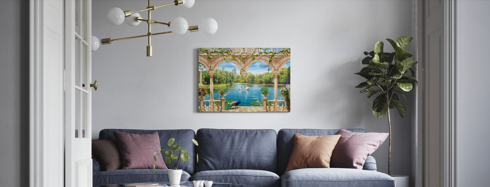 Swans in Park - Canvas print - Living Room