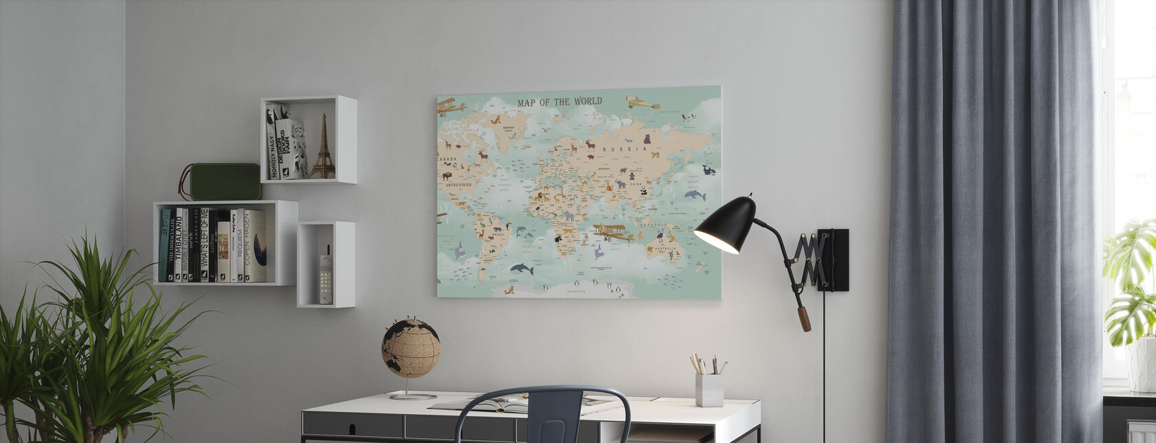 Carte du monde de la faune - Impression sur toile - Bureau