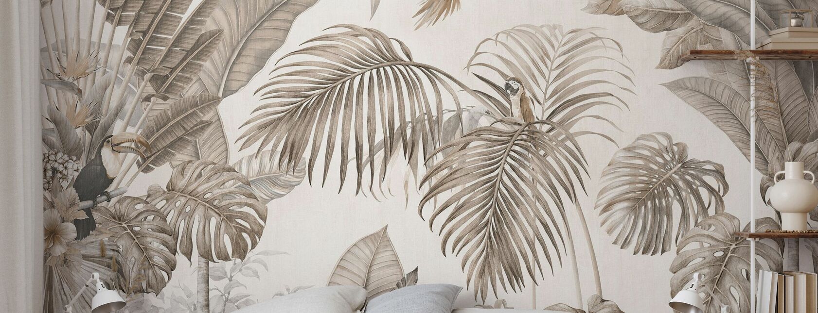 Maison Oiseaux Tropicaux - Sépia - Papier peint - Chambre