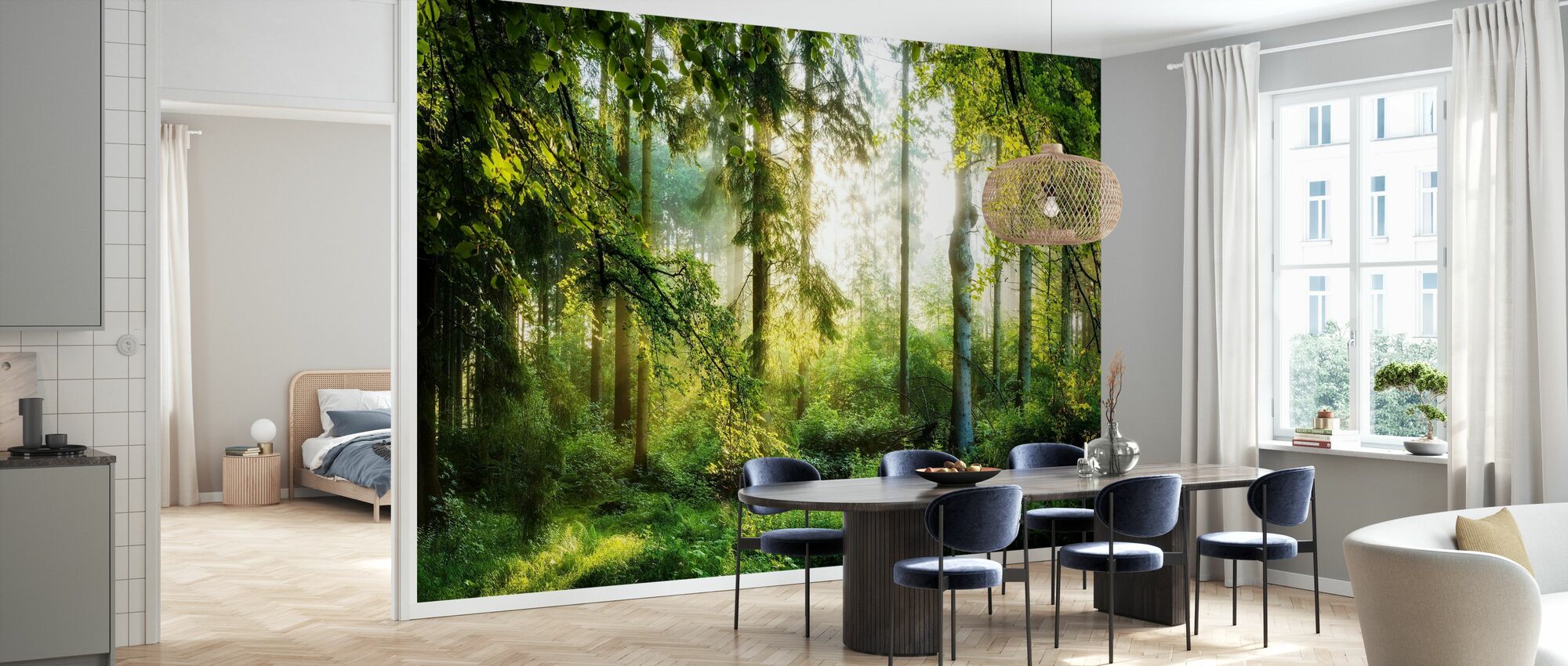 Sunrise in the Forest – enchanting wall mural – Photowall