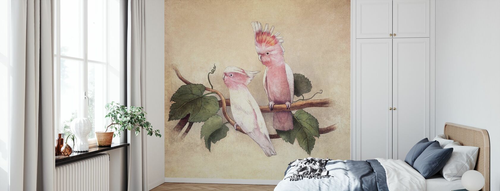 Cacatúas Rosa - Papel pintado - Dormitorio