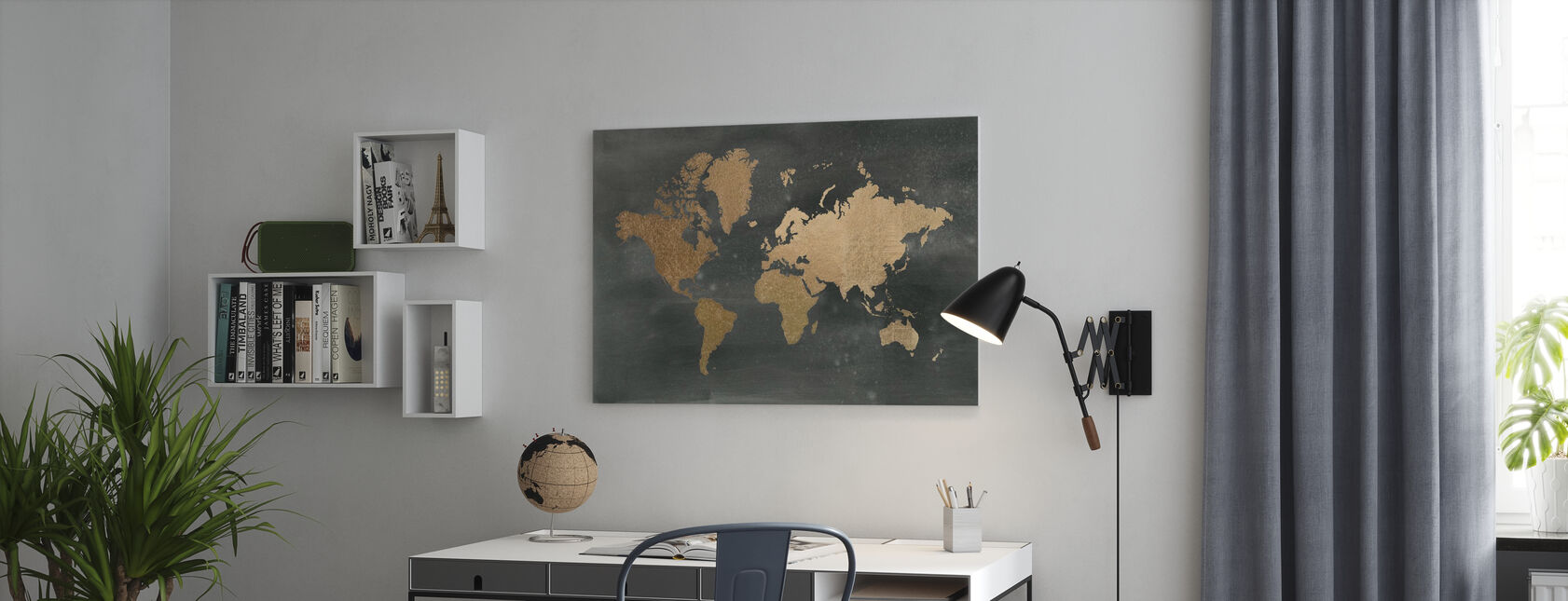 Wereldkaart op Black Wash - Canvas print - Kantoor