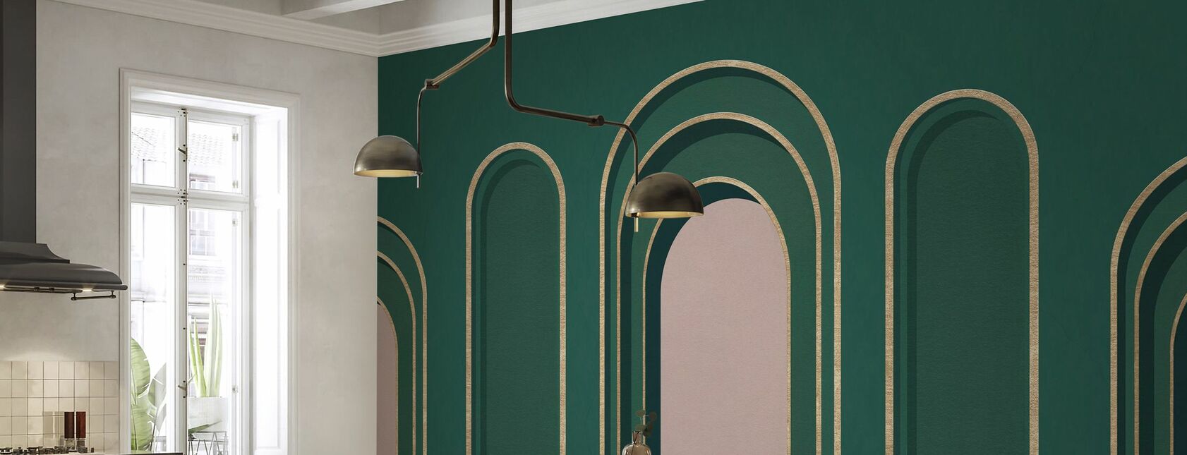 Arch Adornment - Green - Wallpaper - Kitchen