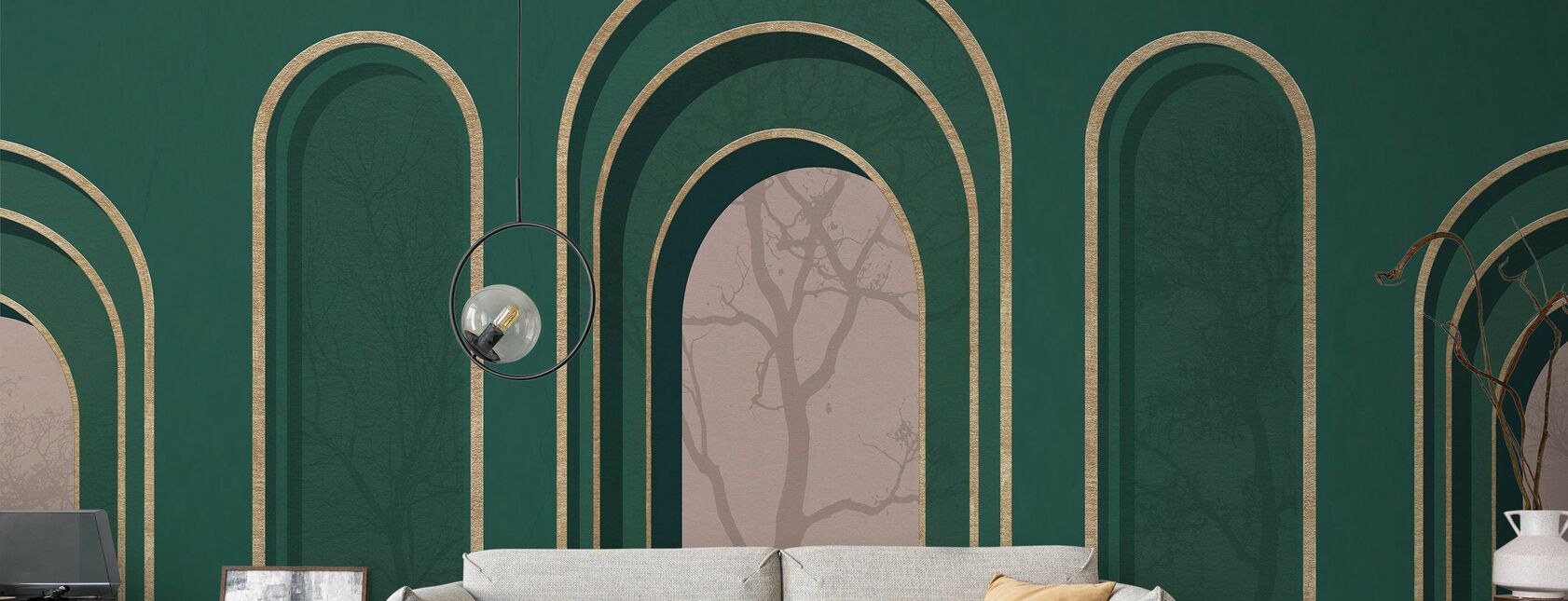 Arch utsmykning med trær - grønn - Tapet - Stue