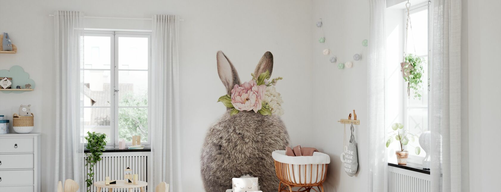 Floral Bunny - Schwanz - Tapete - Babyzimmer