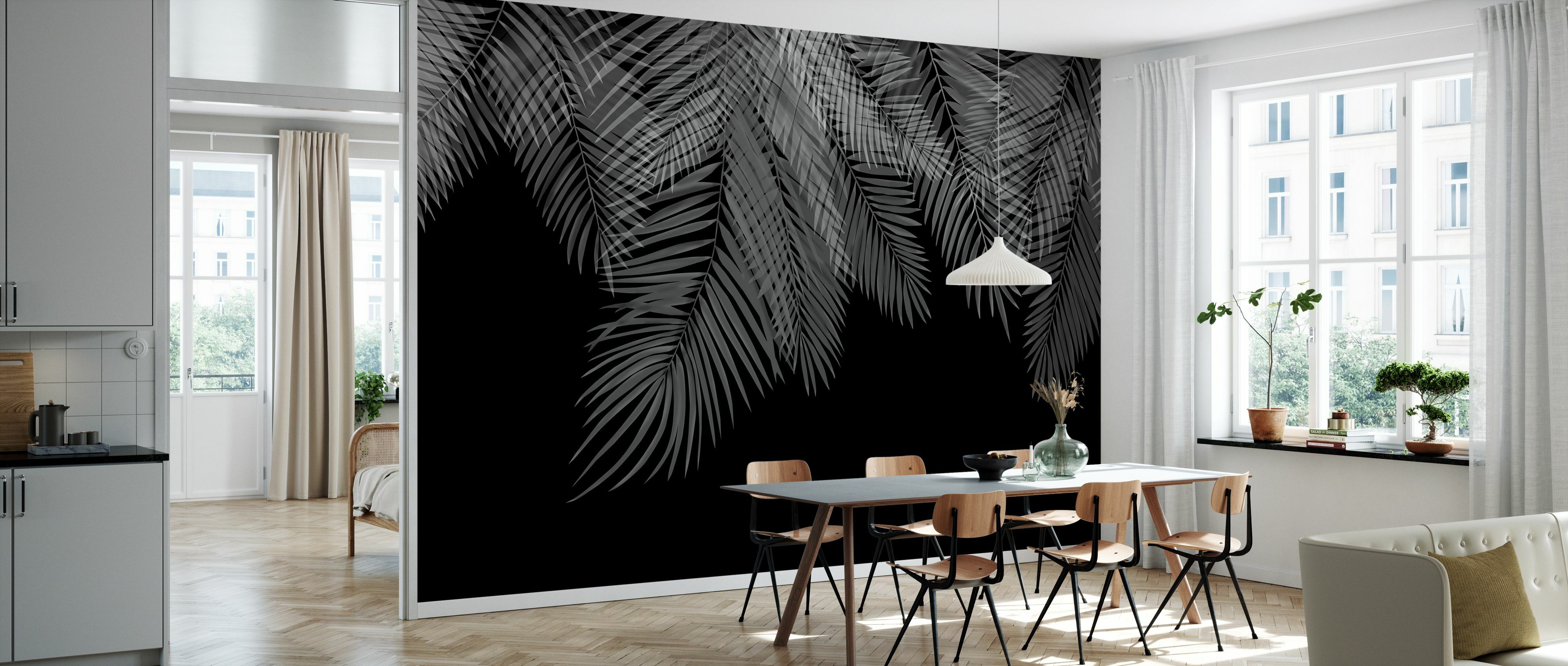 Jungle Leaves Wallpaper - Black/White | Astek Home