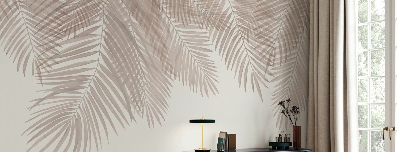 Frunze de palmier atârnând - Sepia - Tapet - Dormitor