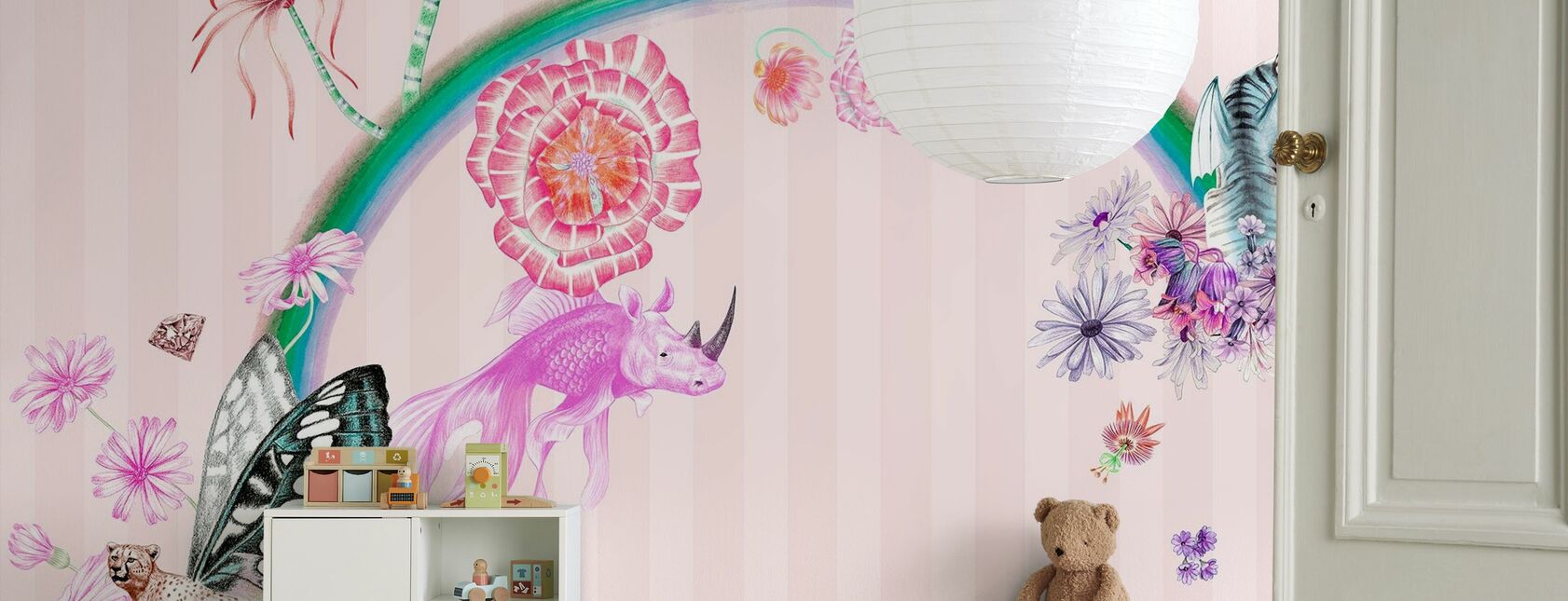 Fables-Pink Stripe - Wallpaper - Kids Room