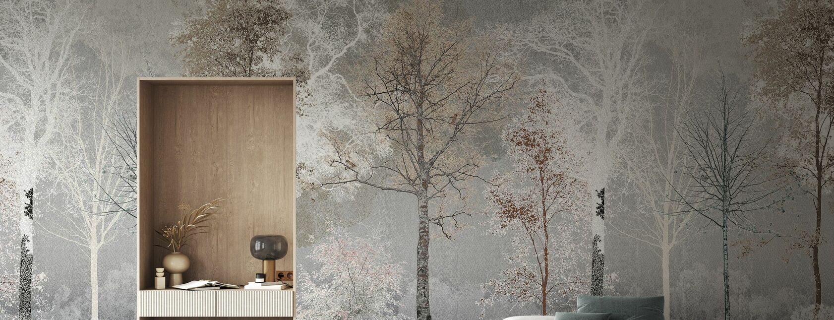 Hidden Bird - Brown Grey - Wallpaper - Living Room