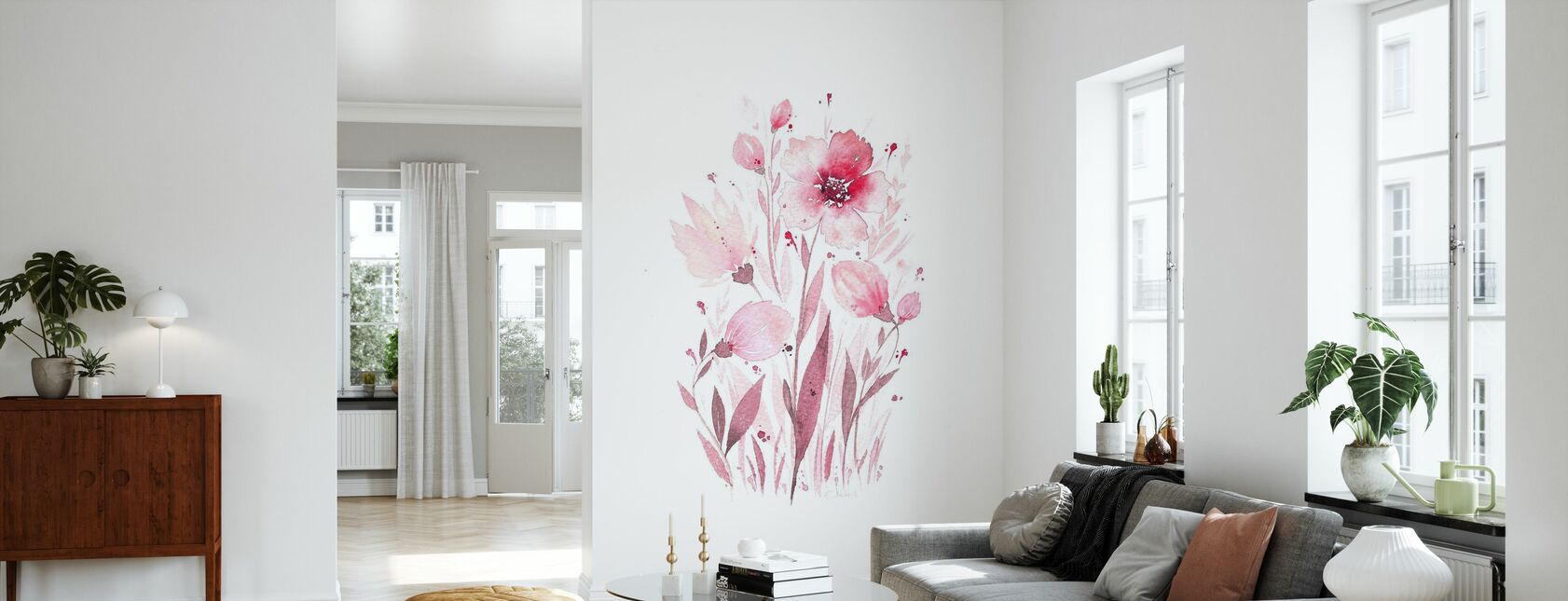 Delicate roze bloemen - Behang - Woonkamer