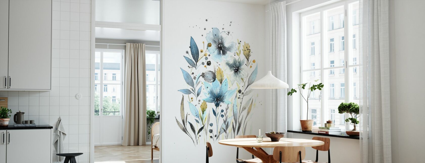 Flores delicadas de cor turquesa - Papel de parede - Cozinha
