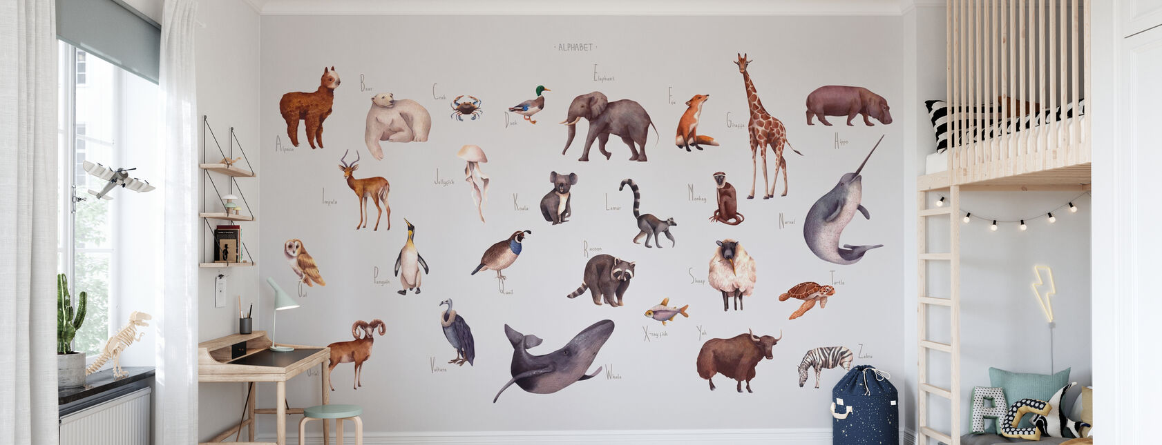 Animal Alphabet - Bright - Wallpaper - Kids Room