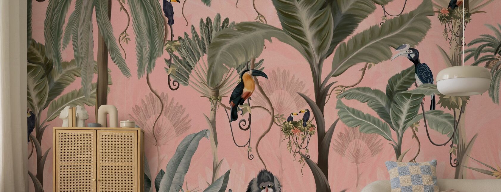 Exotic Jungle - Pink - Wallpaper - Living Room