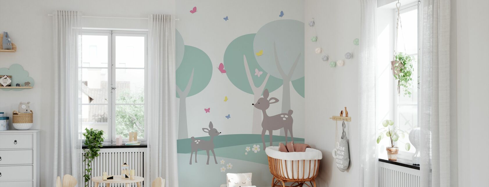 Monde des cerfs - Vert - Papier peint - Chambre de bébé