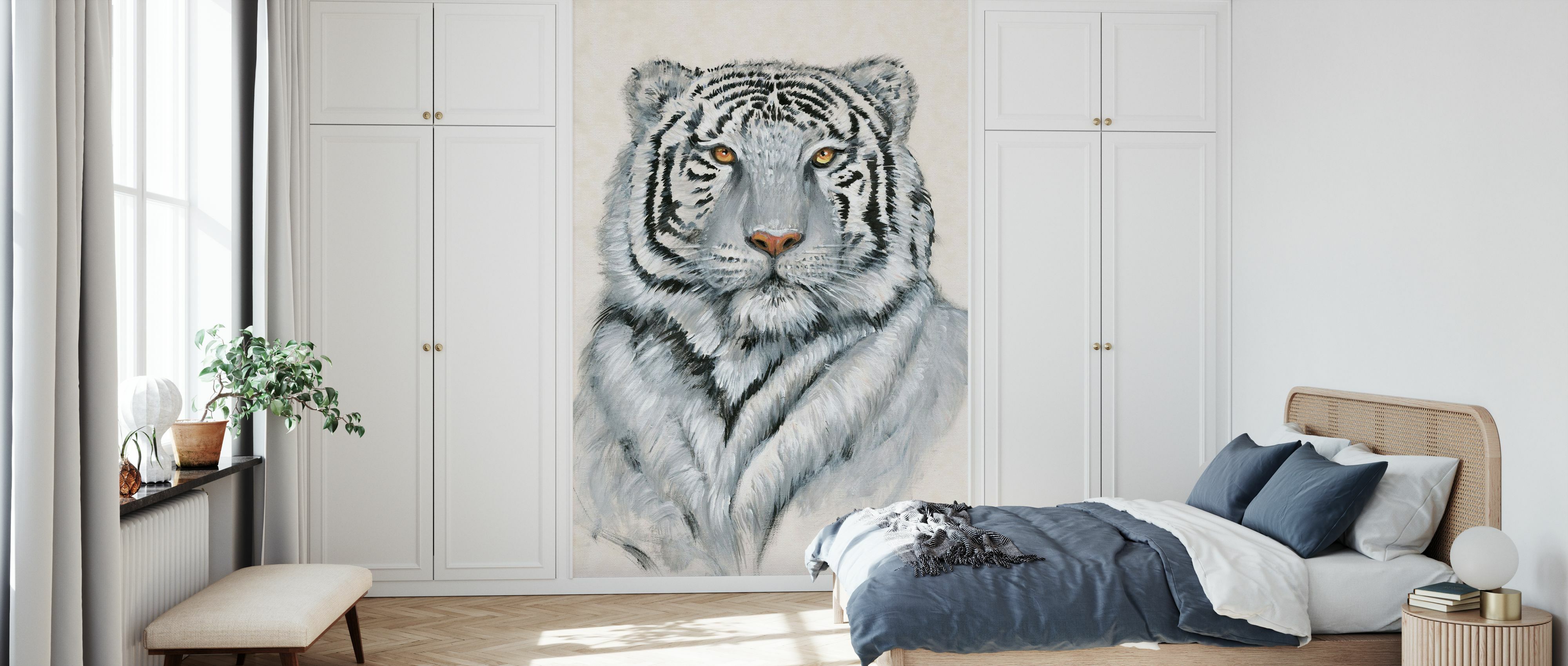 37480445 Superbe close up white tiger yeux bleus papier peint mural 