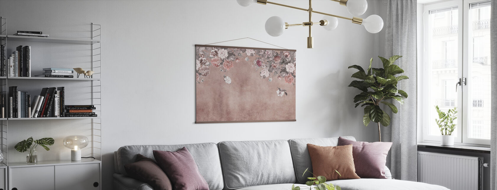 Vintage Blumenwand - Rosa - Poster - Wohnzimmer